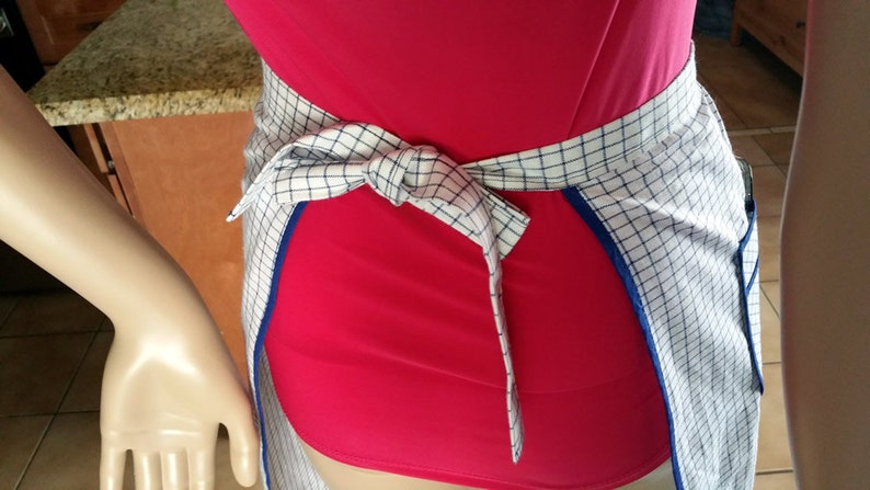 Blue Half Apron Plaid Skirt Apron Country Style Half Apron Checkered Blue Apron with Random Stitch Embroidery Juniors Misses Apron