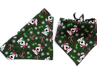 Christmas Pet Bandana Set, Puppy & Candy Cane Print