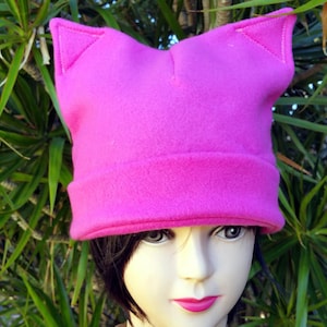 Kid&#39;s DEEP Pink Pussycat Hat Fleece, Pink Pussycat Pink Hat, Children&#39;s Cat Hat Fleece Pink Hat for Women&#39;s Rights, Teens Pink Cat Hat