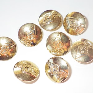 Set of 8 Jewel-Like Highly Polished Brass Vintage Buttons, Vintage Gold Like Buttons, Jewel Vintage Buttons - Looks like Gold! Gold Buttons