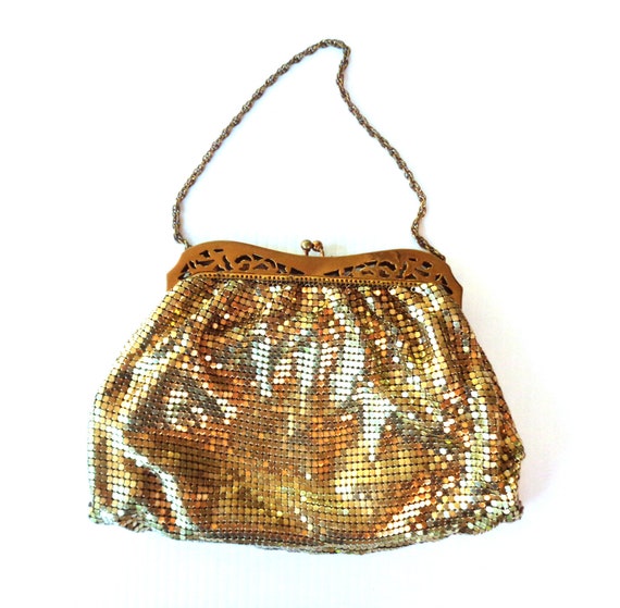 1940s Whiting & Davis Co Antique Golden Mesh Bag w