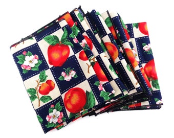 Vintage Apple Print Cotton Dinner Napkins, Set of 4