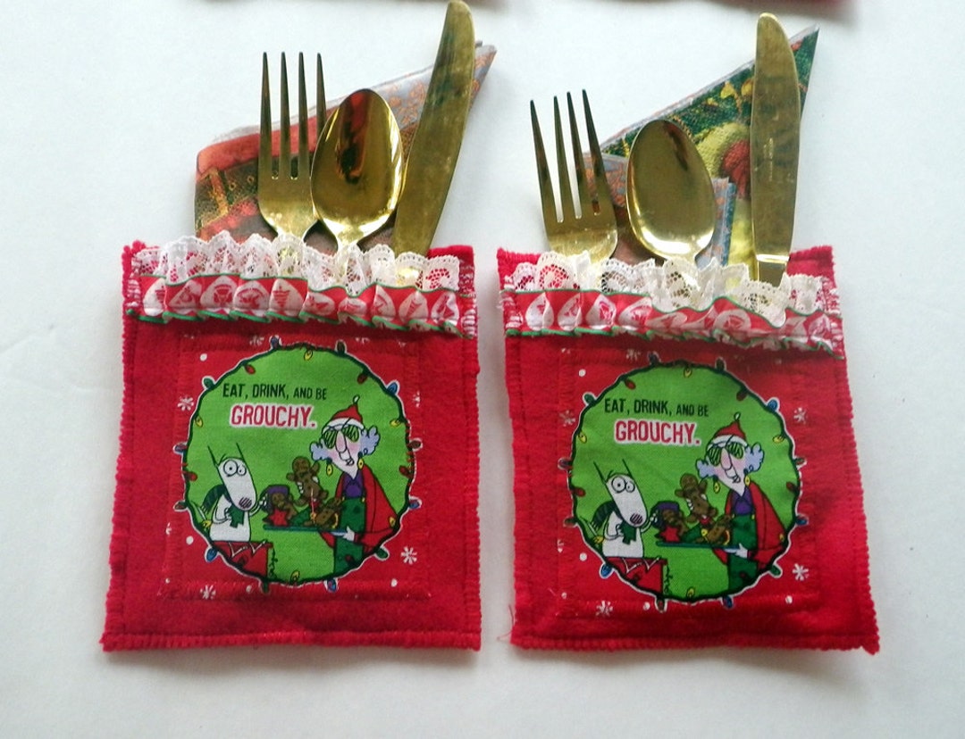 Holiday Utensil Holder, Christmas Flatware Holder, Utensil and Napkin