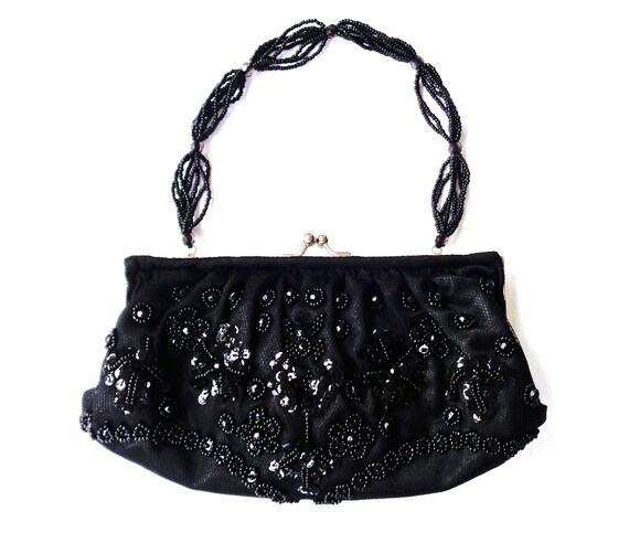 La Regale Clutch Purse Black Beaded