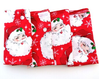 Santa Claus Christmas Cloth Napkins, Set of 4, Red Vintage Print