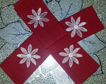 90s Valentine's Day Christmas Festive RED Embroidered 100% polyester Absorbent Washable everyday Holiday Napkins - Build your set