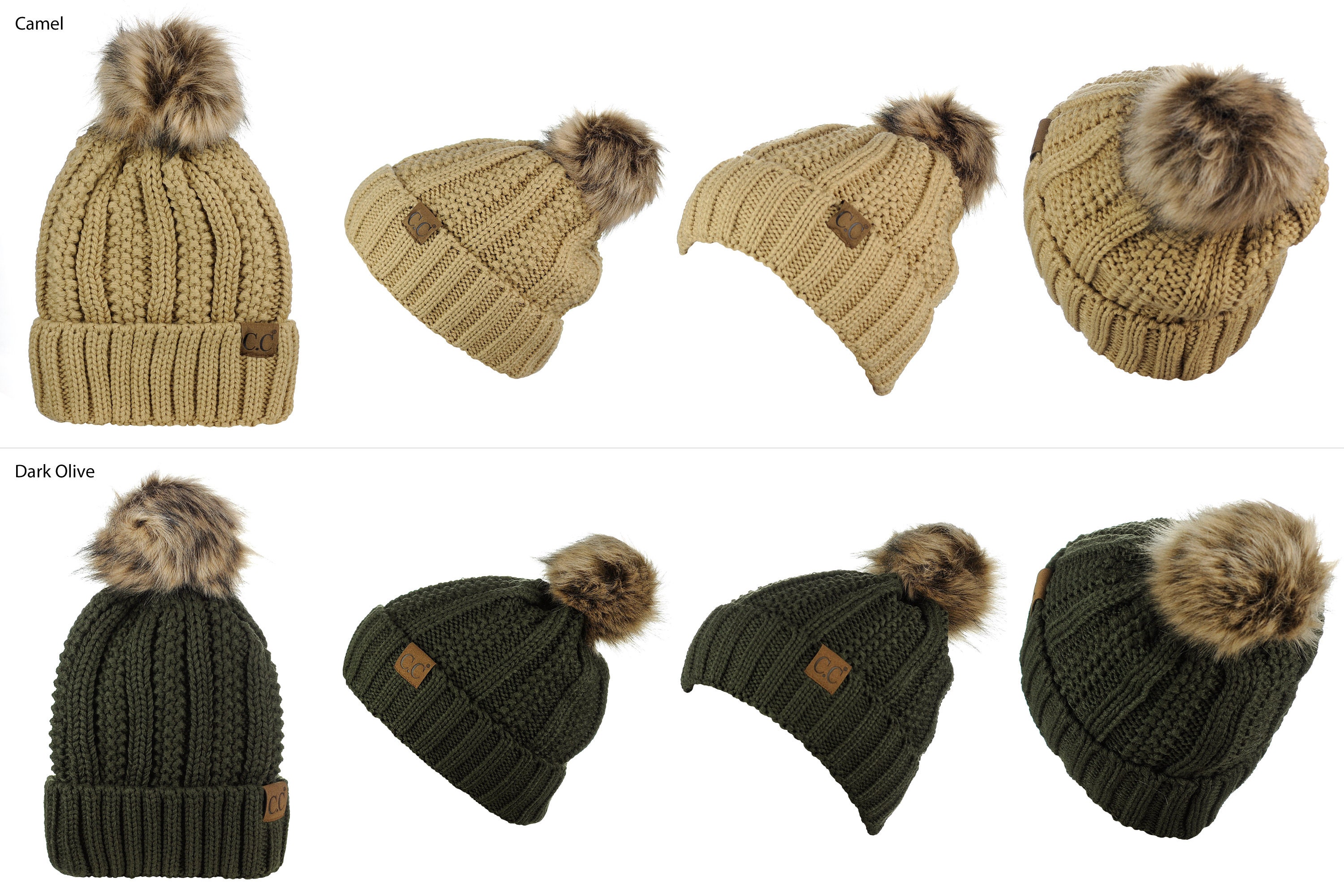 Cuff Pom Pom Stripe Knit Beanie, Premium Plain Skull Slouch Hat Cap, Hunter  Green & Gold, 12 Set