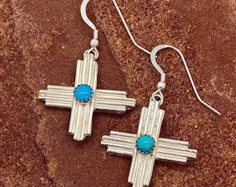 Sterling Silver Zia Sun Earrings with turquoise stones