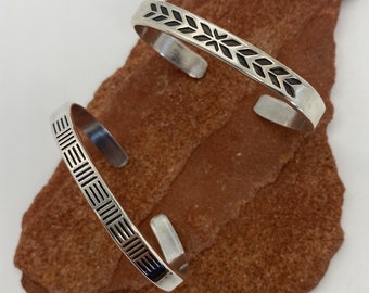 Sterling Silver Overlay Cuff Bracelet, shield design, bar design, Native American Aztec rug design. Oxidized, unisex.