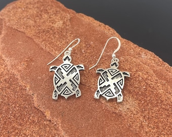 Sterling Silver overlay Turtle dangle Earrings, Southwest style