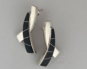Sterling Silver Earrings inlayed with Black jade.