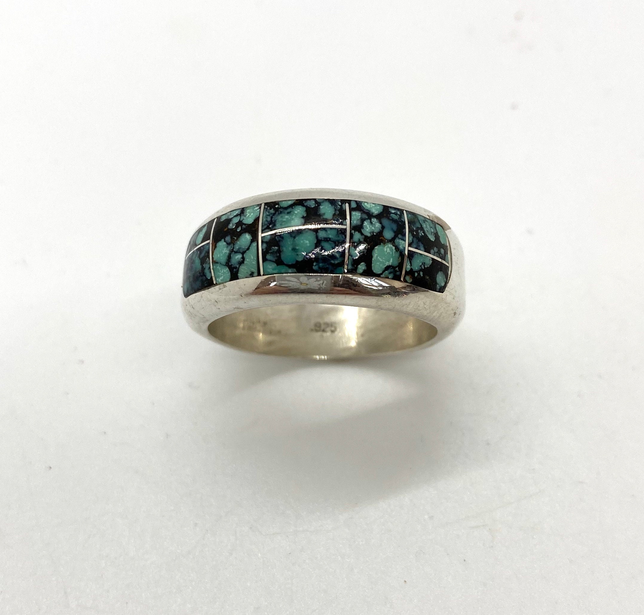 Wide Men's Sterling Silver Ring With Turquoise Inlay, Handcraft, - Etsy