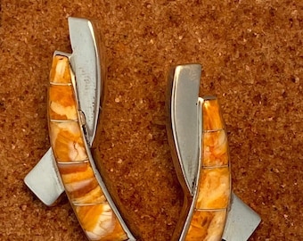 Sterling Silver Earrings inlayed with Spiny Oyster shell.