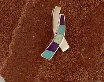 Sterling Silver Pendant, Necklace inlayed with Turquoise, Sugilite and Opal