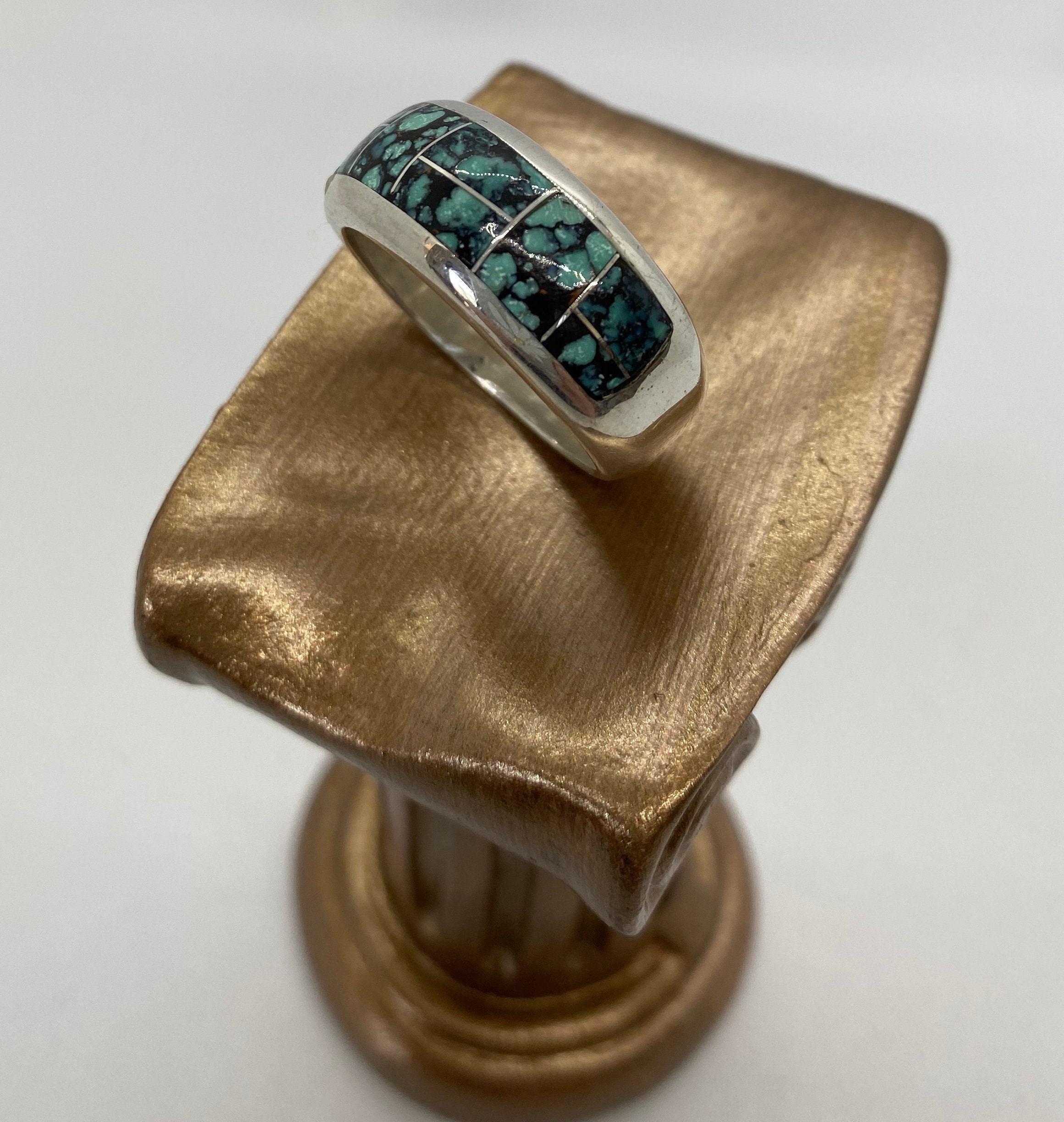 Wide Men's Sterling Silver Ring With Turquoise Inlay, Handcraft, - Etsy
