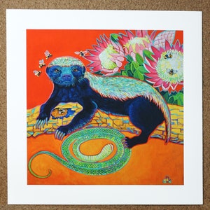 Honey Badger with Green Mamba Art Print