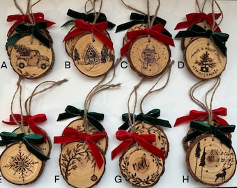 Wood Burned Rustic Ornaments