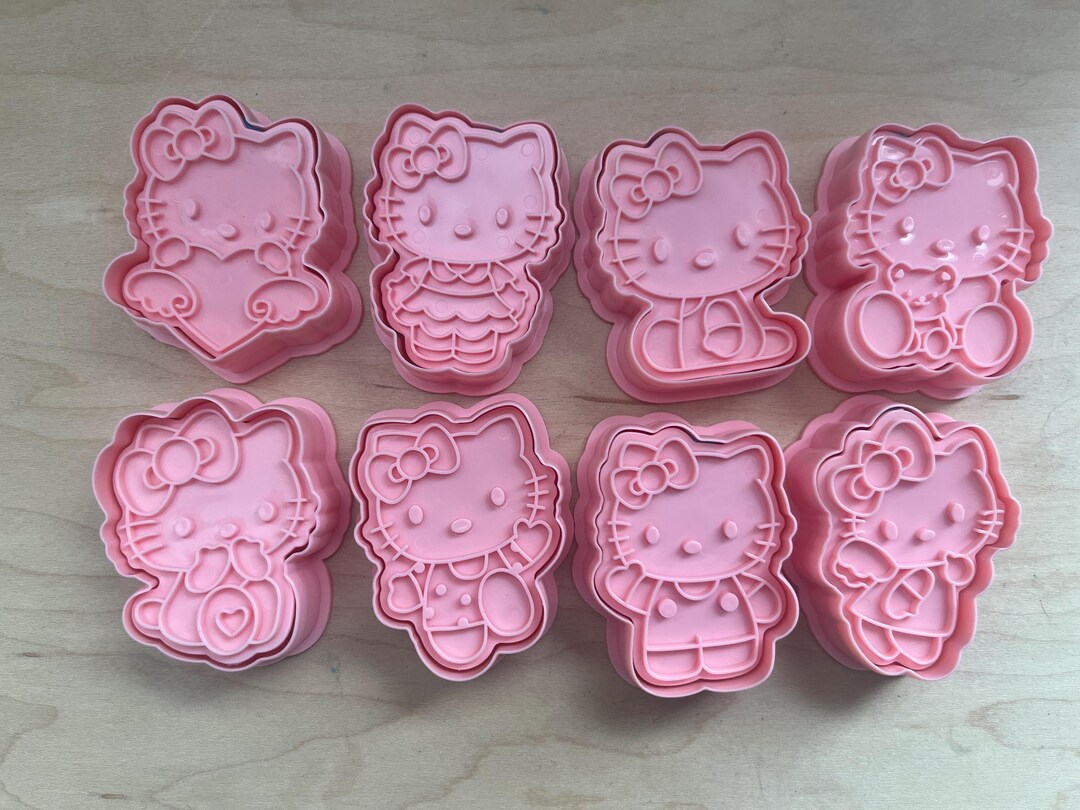 Hello Kitty Cookie Cutters Set of 8 Pink Plastic Sanrio Kawaii Baking ...