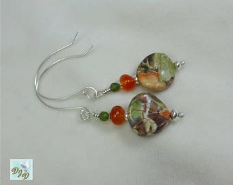 Boho Sterling Silver & Semiprecious Stone Earrings in Fall Colors. Jasper Carnelian and Jade Earrings in Earth Tones, Greens and Oranges