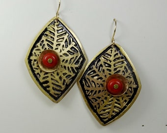 Etched Brass Diamond Earrings with Red Jasper: Fabulously Boho