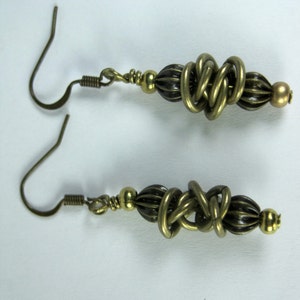 Natural Brass & Antique Brass Dangle Earrings. Hand Made Dangle Earrings Using Natural Brass beads and Antique Brass Beads and Chain. image 3