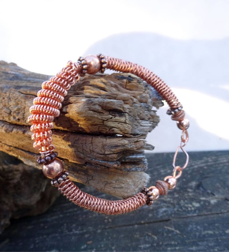 Coiled Copper Bracelet. BohoChic Copper Bracelet. Twisted and Coiled Copper Wire Bracelet zdjęcie 6