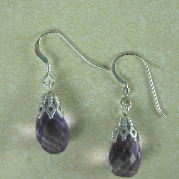 Faceted Amethyst Briolette & Sterling Silver Earrings.  Handmade Earrings. Amethyst Earrings. Sterling Silver Earrings