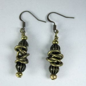 Natural Brass & Antique Brass Dangle Earrings. Hand Made Dangle Earrings Using Natural Brass beads and Antique Brass Beads and Chain. image 1