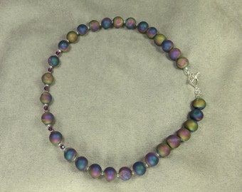Necklace Handmade with Agate Druzy, Sterling Silver & Swarovski Crystal. Semiprecious Stone Necklace. Multicolor Necklace.  Purple Necklace