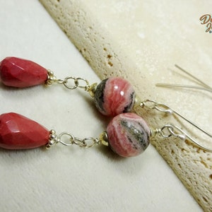 Sterling Silver & Semiprecious Stone Teardrop Earrings. Mookaite and Rhodochrosite Earrings. Mauve and Pink Earrings. image 4