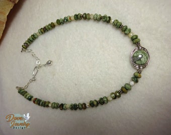 Sterling Silver & Semiprecious Stone Choker. Rhyolite and Sterling Silver Necklace with Bali Beads  Boho Choker