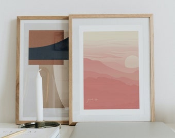 Give Up Print | Minimalist Sunset Wall Art | Modern Abstract Landscape Digital Download | Pink Peach Aesthetic Decor