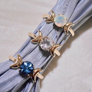 Triple Moon Goddess Ring | Hecate Ring| Natural opal, quartz and Blue Topaz Ring | Triple Moon Ring | Pagan Goddess Gift | Wiccan Ring