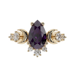 Triple Moon Goddess Ring-Amethyst & Diamonds in 14k Gold | Hecate Moon Goddess Ring | Wiccan Moon Ring | Triple Moon Ring | Pagan Jewelry