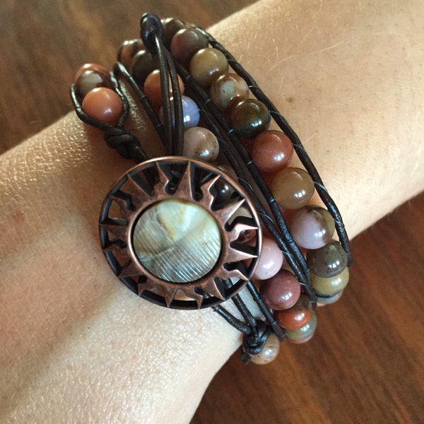 Red Creek Jasper Beaded Wrap Bracelet 