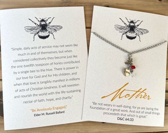 LDS Mother Birthstone Necklace With Bee Themed Message Stainless Steel