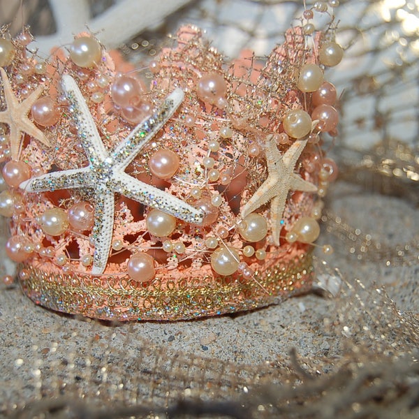 Mermaid crown, Beach wedding flower girl, Lace crown, Mermaid birthday crown, Room decor