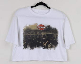 Vintage Y2K Harley Davidson Motorcycles 2011 Orlando Florida USA Historic Factory Cropped Tee  Biker Moto Reworked Crop Top Size Medium