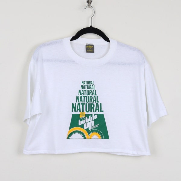 Vintage 90s Natural Bubble Up White Soda Promo Graphic Print Cropped Tee Kiss Of Lemon Kiss Of Lime Single Stitch Reworked Crop Top Size XL