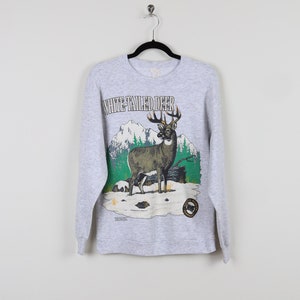 Vintage 90s White Tailed Deer Animal Graphic Crew Neck Sweater National Wildlife Federation Habitat Nature Pullover Sweatshirt Size Medium