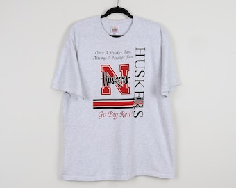 Vintage 90s Nebraska Huskers Go Big Red Football Gray Graphic T-shirt Once A Huskers Fan Always A Huskers Fan Athletic Sports Tee Size XXL