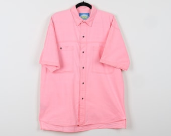 Vintage 90s PCH Surfer Neon Pink Pink Dorky Short Sleeve Shirt Button Down Geek Preppy Dad Style Short Sleeve Shirt Size Large