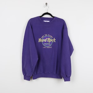Vintage 90s Hard Rock Hotel Save The Planet Las Vegas Purple Embroidered Crew Neck Sweater HRC Resto Bar Pullover Sweatshirt Size Medium