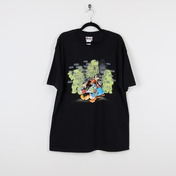 Vintage 90s Walt Disney World The Haunted Mansion Movie Graphic Tee Watch Out For The Hitchhiking Ghosts Mickey Goofy Donald T-Shirt Size L