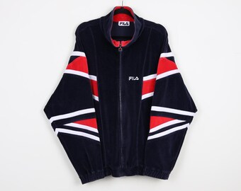 Vintage 90S FILA Embroidered Patch Navy Velvet Grunge Jacket
