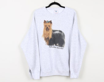 Vintage 90s Cute Yorkshire Terrier '91 Dog Puppy Graphic Print Crew Neck Sweatshirt Pet Animal Fur Mom Dog Mom Gift Pullover Sweater Size 2X