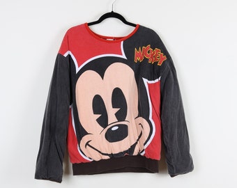 Vintage 90s Reversible Walt Disney Mickey Mouse Graphic Pullover Sweater AOP All Over Print Black & Red Reverse Crew Neck Sweater Size XL