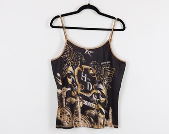 Vintage Y2K Harley Davidson Dragon Graphic Print Motor Clothes Motorcycles Crop Top Spaghetti Strap Tank Moto Biker Cropped Tank Top Size M