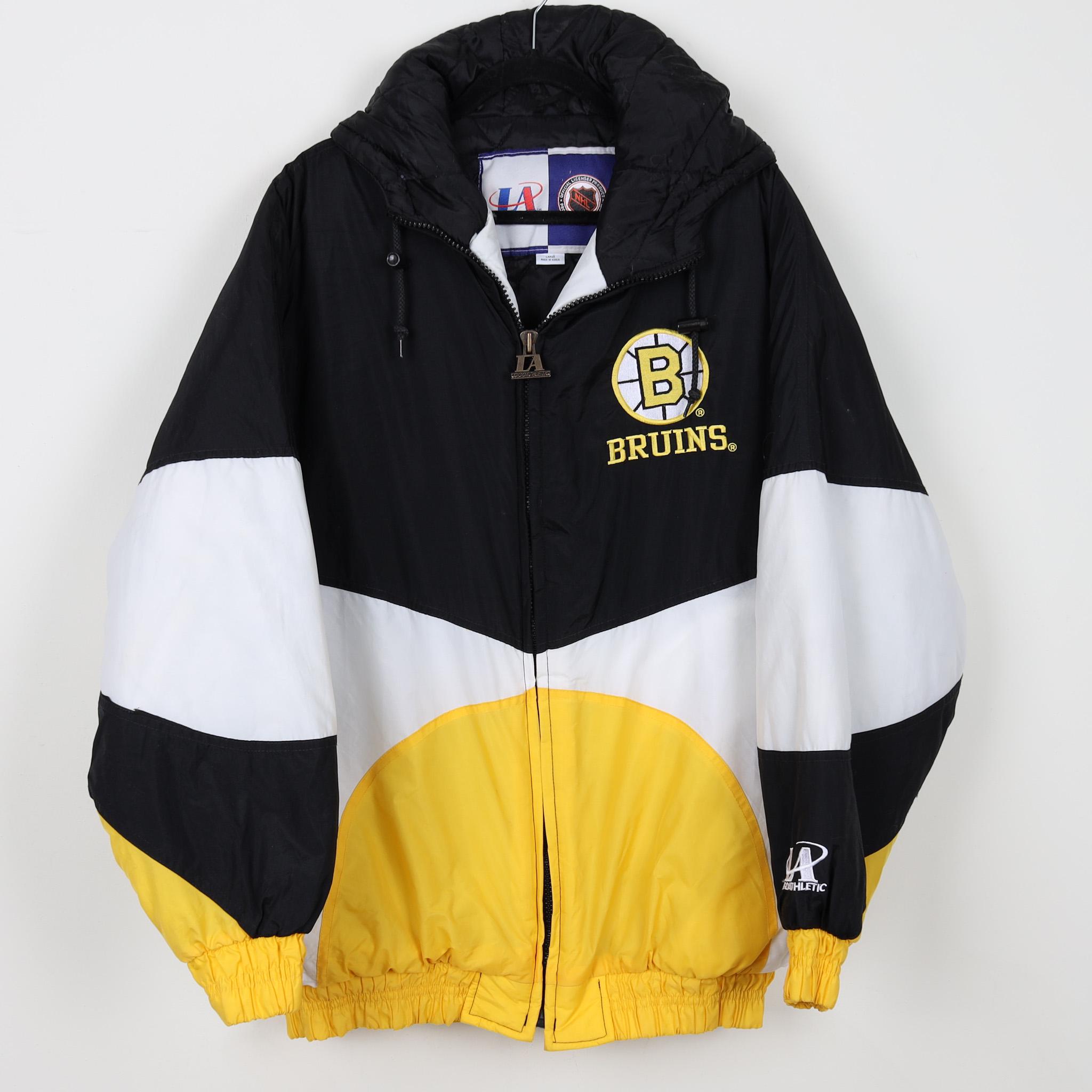 Vintage 90s Boston Bruins Varsity Hoody Bomber Jacket NHL Hockey 