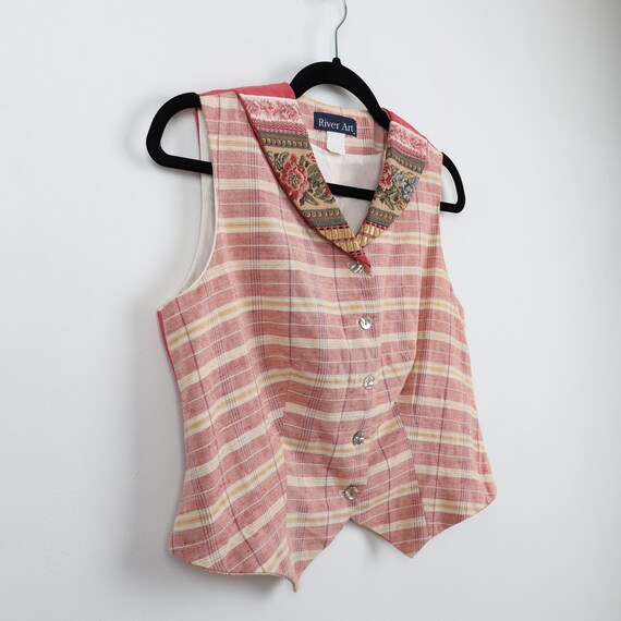 Vintage 90s Pink Plaid Striped Crop Top Vest Tank… - image 3